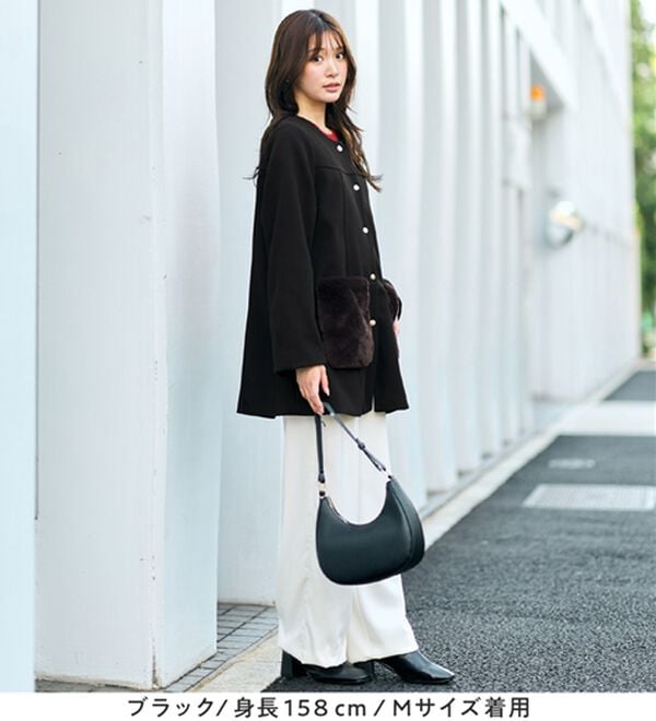 alotta（アロッタ）の「ファーポケット付き上品ノーカラーコート（ロングコート）」｜詳細画像