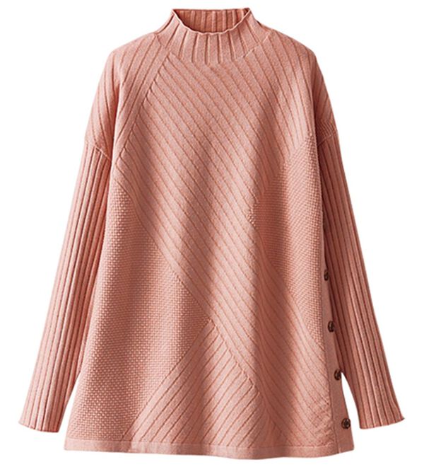 BELLUNA（ベルーナ）の「サイドボタン編地切替ニットチュニック（チュニック）」｜詳細画像