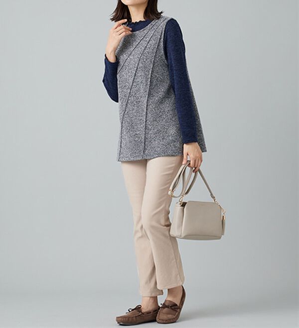 BELLUNA（ベルーナ）の「【選べる裏起毛】静電気防止！ブーツカットヘリンボーンパンツ（フルレングスパンツ）」｜詳細画像