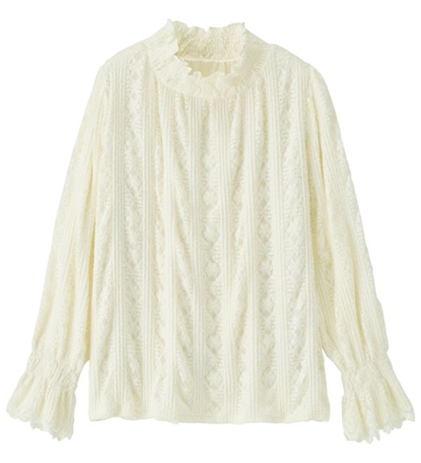 RANAN（ラナン）の「起毛レースハイネックブラウス（カットソー）」｜アイボリー