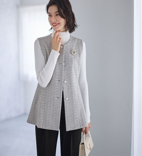 GeeRA（ジーラ）の「【２点セット】ニットツイードジレベストセットアップスーツ（パンツスーツ）」｜詳細画像