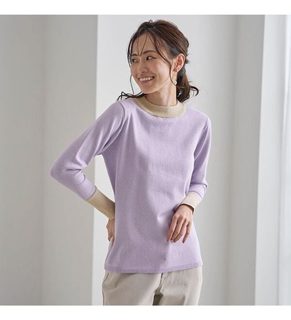 BELLUNA（ベルーナ）の「ラメ入り配色ニットプルオーバー（ニット・セーター）」｜詳細画像