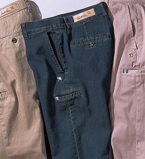 「＜アーノルド　パーマー＞デニム＆チノから選べる定番ストレッチパンツ（メンズフルレングスパンツ）」｜インディゴ(デニム)