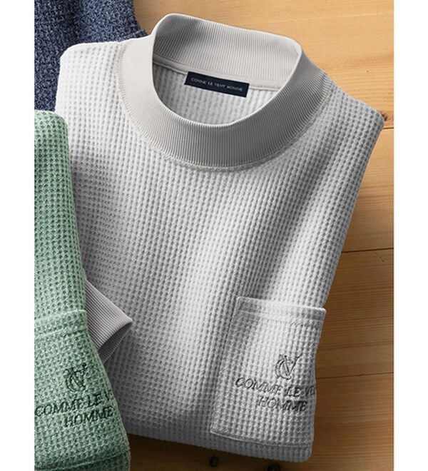 「＜コムルヴァン・オム＞この時期に嬉しい！裏起毛ワッフルハイネック（メンズカットソー）」｜杢グレー