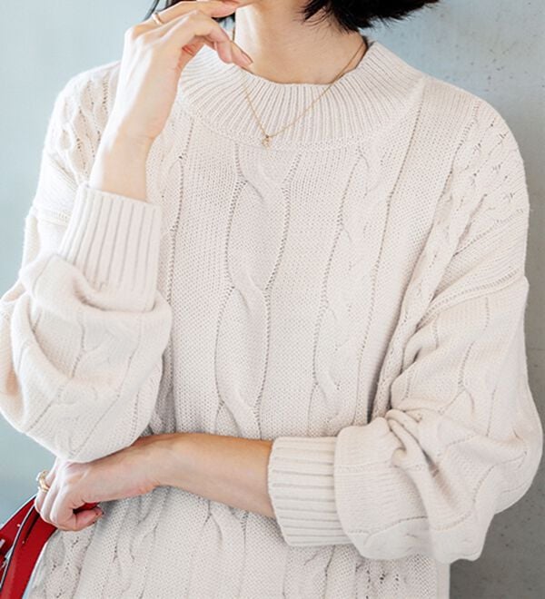 BELLUNA（ベルーナ）の「ケーブル柄ロング丈ニットワンピース（ニットワンピース）」｜詳細画像