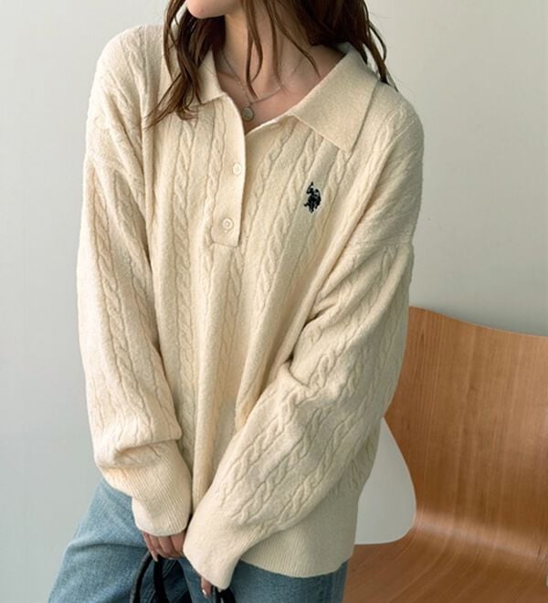 GeeRA（ジーラ）の「【Ｕ．Ｓ．ＰＯＬＯ　ＡＳＳＮ．】衿付ケーブルニット（ニット・セーター）」｜詳細画像