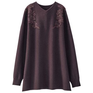 BELLUNA（ベルーナ）の「花柄モチーフレースニットプルオーバー（ニット・セーター）」｜ワイン