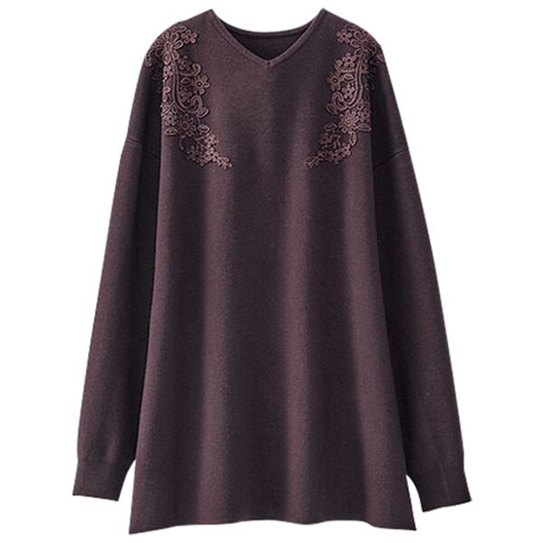 BELLUNA（ベルーナ）の「花柄モチーフレースニットプルオーバー（ニット・セーター）」｜ワイン