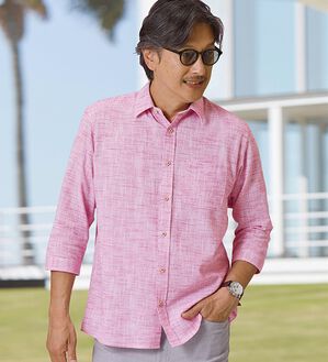 「＜コムルヴァン・オム＞綿１００％さらっと強撚７分袖シャツ（メンズシャツ）」｜詳細画像