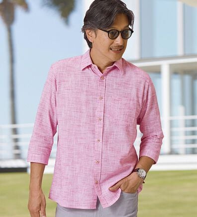 「＜コムルヴァン・オム＞綿１００％さらっと強撚７分袖シャツ（メンズシャツ）」