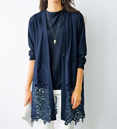 BELLUNA（ベルーナ）の「花柄レース切替カーディガンアンサンブル（アンサンブル）」