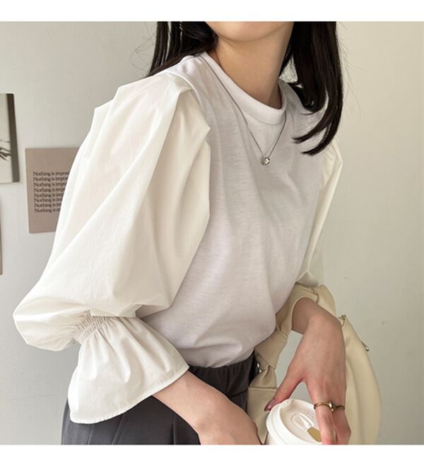 GeeRA（ジーラ）の「異素材切替キャンディースリーブカットソー（カットソー）」｜詳細画像