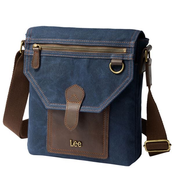「＜Ｌｅｅ＞ヴィンテージ調帆布＆牛革スマートショルダー（メンズショルダーバッグ）」｜ネイビー