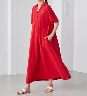 RANAN（ラナン）の「＜ＦＩＬＡ＞ゆったりフレアーポロワンピース（その他ワンピース）」｜オレンジレッド