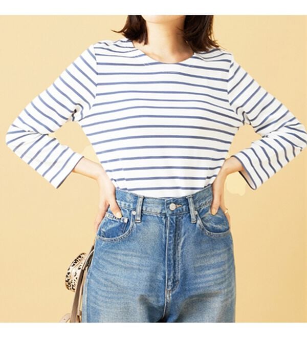 BELLUNA（ベルーナ）の「柔らかポンチ素材ボーダープルオーバー（カットソー）」｜詳細画像