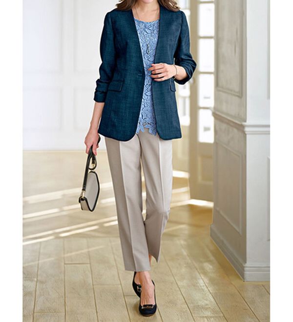 BELLUNA（ベルーナ）の「＜楽スタフィット＞ノーカラージャケット（ノーカラージャケット）」｜詳細画像