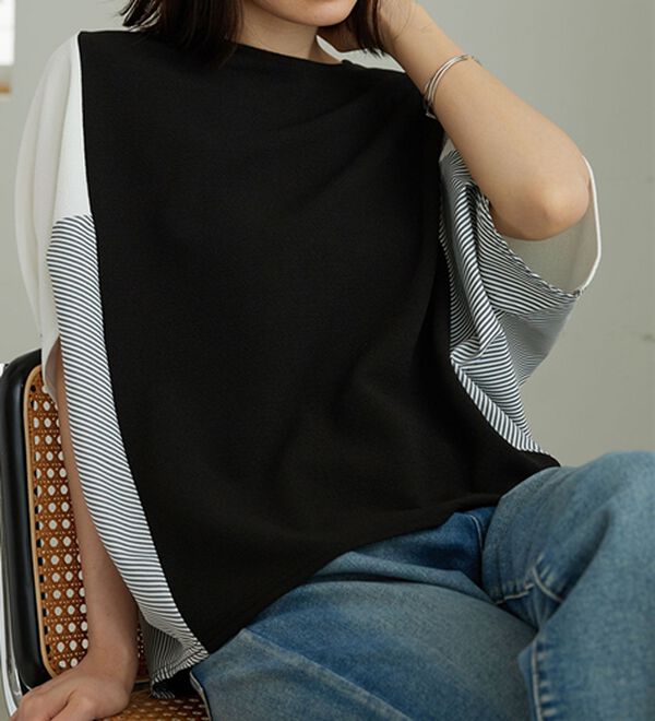 BELLUNA（ベルーナ）の「ストライプ配色切替ドルマンプルオーバー（カットソー）」｜詳細画像