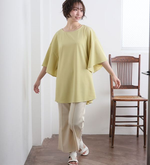 A HAPPY MARILYN（アハッピーマリリン）の「【Ｌ～６Ｌ／選べる丈】チラ見え防止！半袖フレアートップス（ブラウス）」｜詳細画像