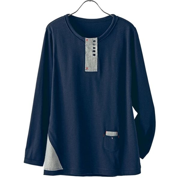 BELLUNA（ベルーナ）の「【３枚組】異素材使い赤ステッチプルオーバー（カットソー）」｜詳細画像