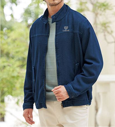 「柔らかデニムのスイングトップブルゾン（メンズブルゾン）」