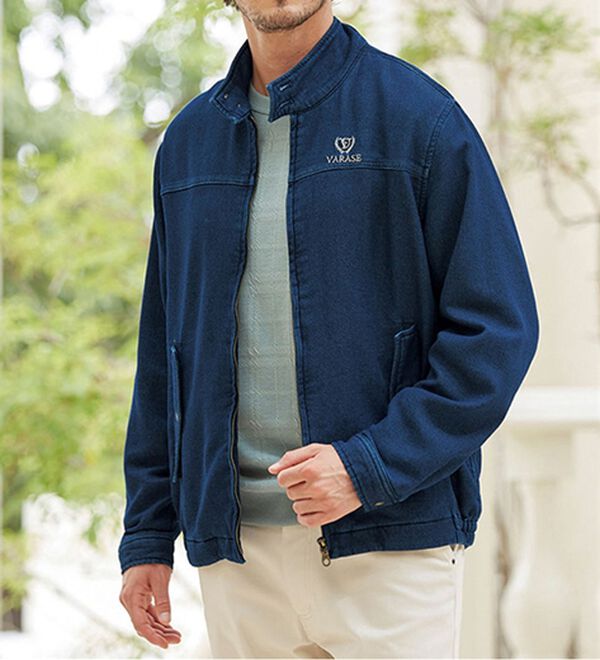 「柔らかデニムのスイングトップブルゾン（メンズブルゾン）」｜インディゴ