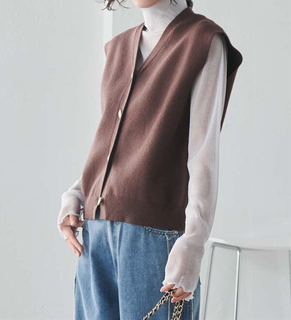 RANAN（ラナン）の「【ムースタッチ】洗える！ゴールド調ボタンニットベスト（ベスト）」｜詳細画像