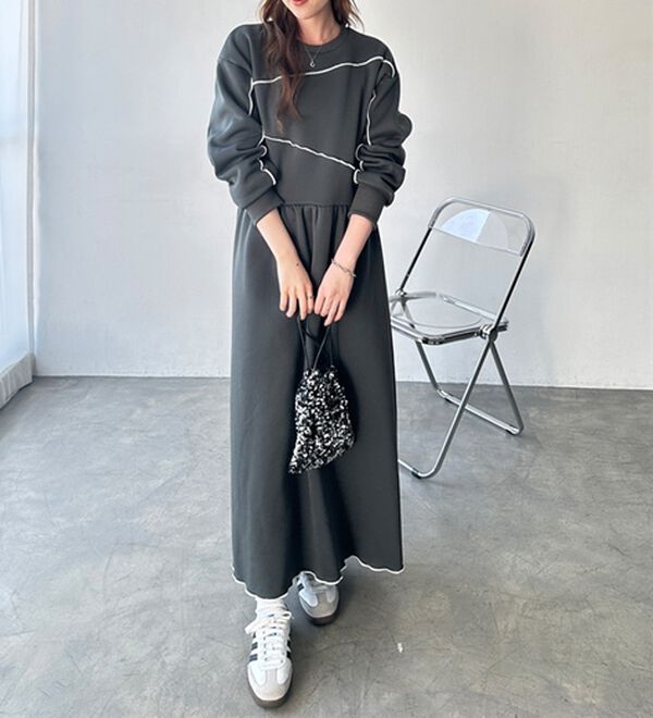 配色メロー裏起毛スウェットワンピース - ベルーナ【公式】