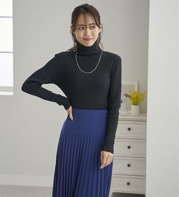 BELLUNA（ベルーナ）の「＜＆ｃｏｃｏｃｈｉ＞ハピネスコットン100％&times;吸湿発熱リブタートルニット（ニット・セーター）」｜詳細画像