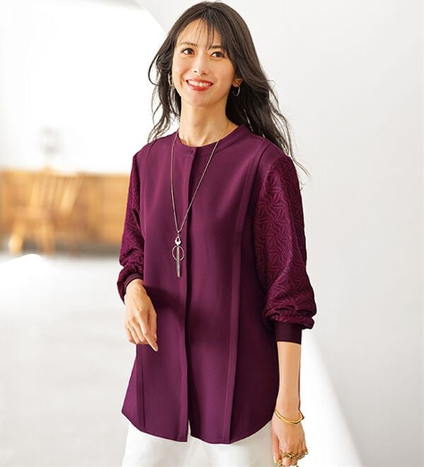 袖レースデザイン上品ブラウス - ベルーナ【公式】