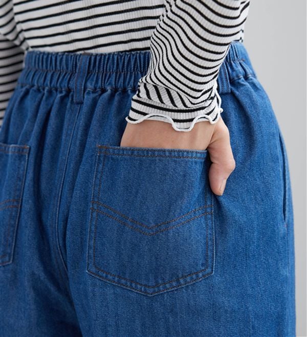 BELLUNA（ベルーナ）の「やわらかデニム素材ウエストタブパンツ（ワイドパンツ・ガウチョ）」｜詳細画像