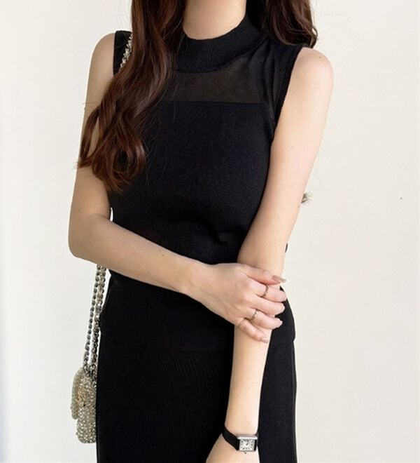 GeeRA（ジーラ）の「シアー切替ニットトップス（ニット・セーター）」｜ブラック