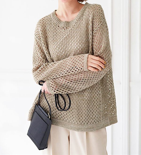 BELLUNA（ベルーナ）の「編地切替メッシュニットプルオーバー（ニット・セーター）」｜詳細画像