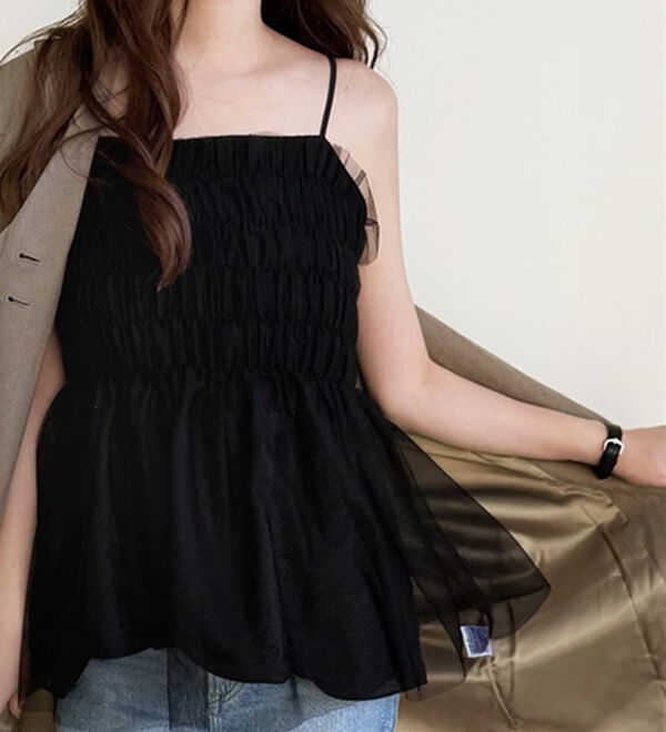 GeeRA（ジーラ）の「ラメニットペプラムキャミソール（タンクトップ・キャミソール）」｜詳細画像