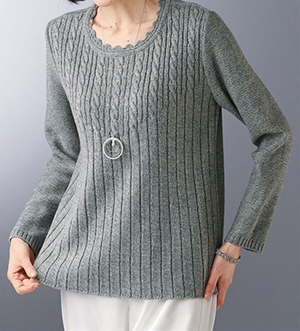 BELLUNA（ベルーナ）の「杢調編地変化ニットジャケットアンサンブル（ニットカーディガン）」｜詳細画像