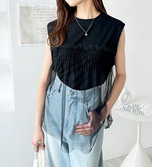 GeeRA（ジーラ）の「チュールドッキングＴ（カットソー）」｜ブラック