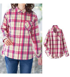 BELLUNA（ベルーナ）の「コットン・テンセル（ＴＭ）繊維　裏サラＵＶカットシャツ（シャツ）」｜ピンクチェック