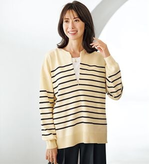 BELLUNA（ベルーナ）の「ハーフジップスポンディッシュニットプルオーバー（ニット・セーター）」｜アイボリー&times;黒
