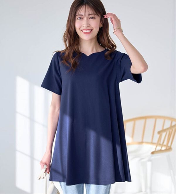 alotta（アロッタ）の「【接触冷感】さらっと快適！高見えフレアーロングチュニックＴシャツ（チュニック）」｜詳細画像