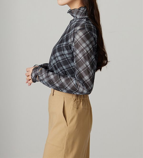 BELLUNA（ベルーナ）の「【重ね着インナー】シアー素材ハイネックインナープルオーバー（カットソー）」｜詳細画像