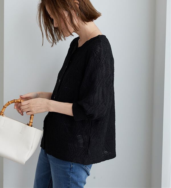 BELLUNA（ベルーナ）の「波柄シアージャカード素材カーディガン（ニットカーディガン）」｜詳細画像