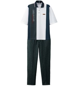 「＜カルビア＞夏素材で快適！毎日活躍切替デザインホームスーツ（メンズルームウェア）」｜ホワイトポロ