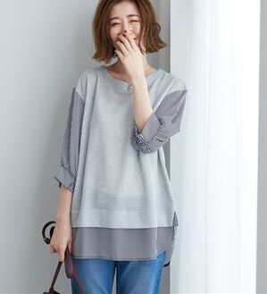 BELLUNA（ベルーナ）の「ラメ調素材シャツフェイクチュニック（チュニック）」｜杢グレー