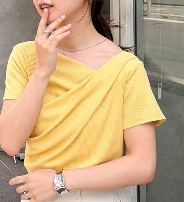 RANAN（ラナン）の「【新色追加】ひんやり上品ドレープリブTシャツ（カットソー）」｜詳細画像