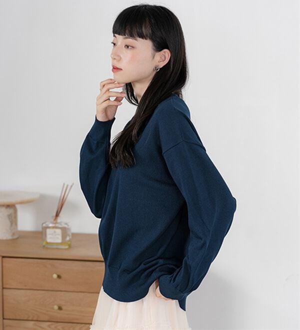 BELLUNA（ベルーナ）の「【快適Ｌａｂ．】スウェットライクＶネックニットプルオーバー（ニット・セーター）」｜詳細画像