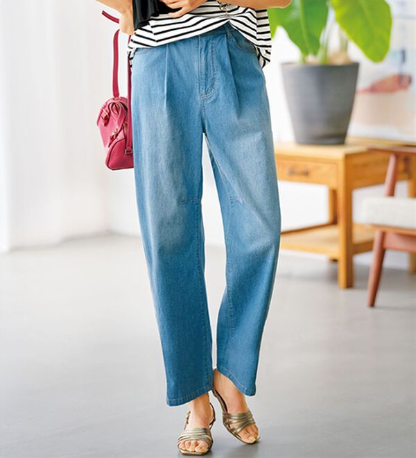 BELLUNA（ベルーナ）の「ひんやり冷感！カーブシルエットデニムパンツ（ワイドパンツ・ガウチョ）」｜詳細画像