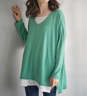 RANAN（ラナン）の「レイヤード風ニットソーチュニック（チュニック）」｜ミント