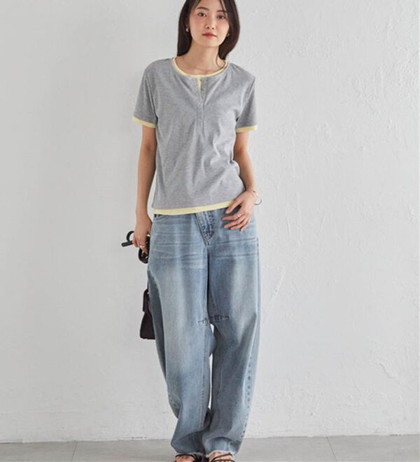 RANAN（ラナン）の「レイヤード風ヘンリーネックTシャツ（カットソー）」｜詳細画像