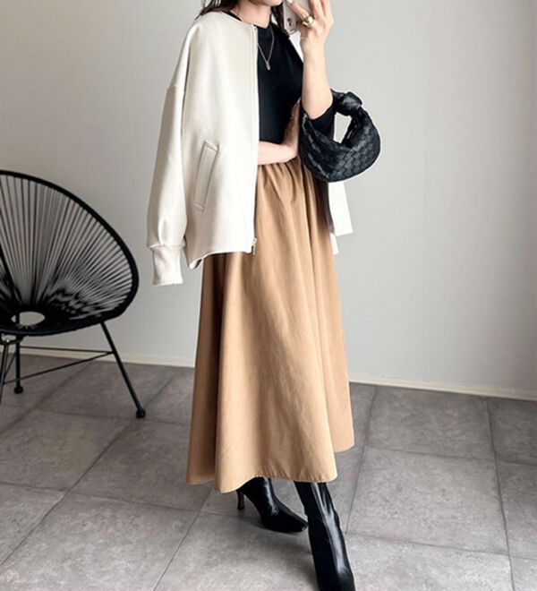 BELLUNA（ベルーナ）の「【ｍａｋｏさんコラボ】ウール調ノーカラーブルゾン（ブルゾン）」｜詳細画像