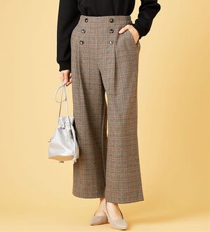 BELLUNA（ベルーナ）の「サマ見え（スーパーウォーム）ウール調ボタン使いワイドパンツ（ワイドパンツ・ガウチョ）」｜グレンチェック