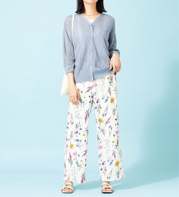 BELLUNA（ベルーナ）の「麻タッチ透かし編５分袖ニットカーディガン（ニットカーディガン）」｜詳細画像